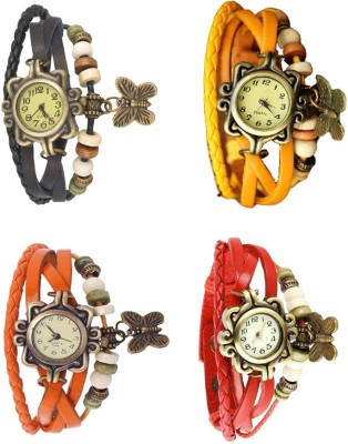 NS18 Vintage Butterfly Rakhi Combo of 4 Black, Orange, Yellow And Red Analog Watch  - For Women   Watches  (NS18)