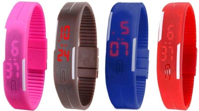 NS18 Silicone Led Magnet Band Watch Combo of 4 Pink, Brown, Blue And Red Digital Watch  - For Couple   Watches  (NS18)