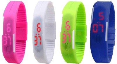 NS18 Silicone Led Magnet Band Combo of 4 Pink, White, Green And Blue Digital Watch  - For Boys & Girls   Watches  (NS18)