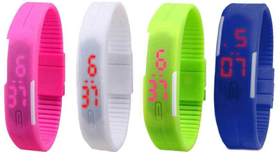 

NS18 Silicone Led Magnet Band Combo of 4 Pink, White, Green And Blue Watch - For Boys & Girls