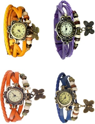 NS18 Vintage Butterfly Rakhi Combo of 4 Yellow, Orange, Purple And Blue Analog Watch  - For Women   Watches  (NS18)