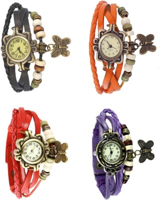NS18 Vintage Butterfly Rakhi Combo of 4 Black, Red, Orange And Purple Analog Watch  - For Women   Watches  (NS18)