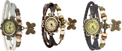 

NS18 Vintage Butterfly Rakhi Watch Combo of 3 White, Brown And Black Watch - For Women