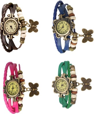 NS18 Vintage Butterfly Rakhi Combo of 4 Brown, Pink, Blue And Green Analog Watch  - For Women   Watches  (NS18)