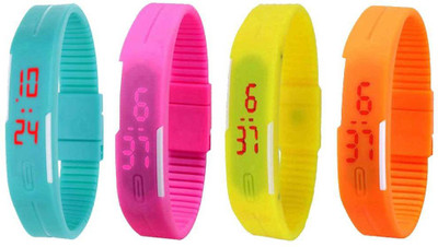 NS18 Silicone Led Magnet Band Combo of 4 Sky Blue, Pink, Yellow And Orange Digital Watch  - For Boys & Girls   Watches  (NS18)