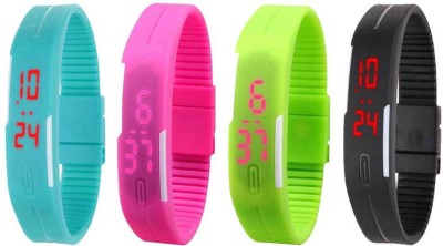NS18 Silicone Led Magnet Band Combo of 4 Sky Blue, Pink, Green And Black Digital Watch  - For Boys & Girls   Watches  (NS18)
