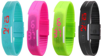 View NS18 Silicone Led Magnet Band Combo of 4 Sky Blue, Pink, Green And Black Digital Watch  - For Boys & Girls Wrist Watches Price Online(NS18)
