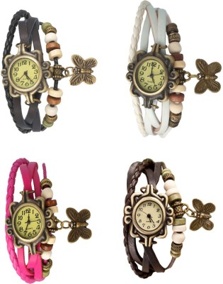 NS18 Vintage Butterfly Rakhi Combo of 4 Black, Pink, White And Brown Analog Watch  - For Women   Watches  (NS18)