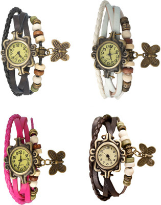 NS18 Vintage Butterfly Rakhi Combo of 4 Black, Pink, White And Brown Analog Watch  - For Women   Watches  (NS18)