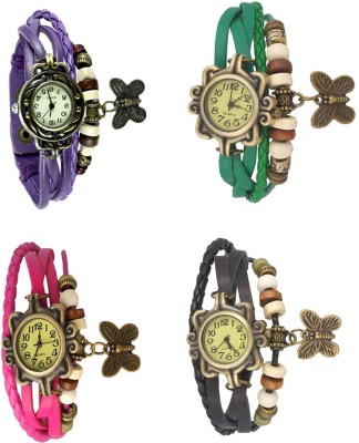 NS18 Vintage Butterfly Rakhi Combo of 4 Purple, Pink, Green And Black Analog Watch  - For Women   Watches  (NS18)