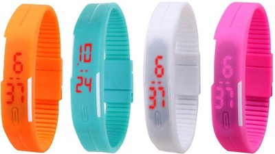 NS18 Silicone Led Magnet Band Watch Combo of 4 Orange, Sky Blue, White And Pink Digital Watch  - For Couple   Watches  (NS18)