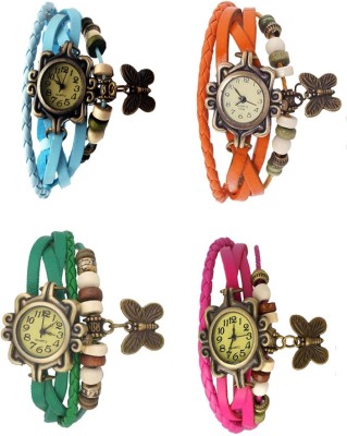 NS18 Vintage Butterfly Rakhi Combo of 4 Sky Blue, Green, Orange And Pink Analog Watch  - For Women   Watches  (NS18)