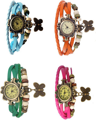 

Kissu Vintage Rakhi Combo of 4 Sky Blue, Green, Orange And Pink Watch - For Women