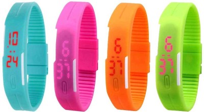 NS18 Silicone Led Magnet Band Combo of 4 Sky Blue, Pink, Orange And Green Digital Watch  - For Boys & Girls   Watches  (NS18)