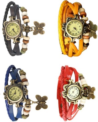 NS18 Vintage Butterfly Rakhi Combo of 4 Black, Blue, Yellow And Red Analog Watch  - For Women   Watches  (NS18)
