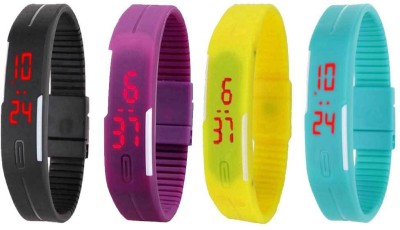 NS18 Silicone Led Magnet Band Watch Combo of 4 Black, Purple, Yellow And Sky Blue Digital Watch  - For Couple   Watches  (NS18)