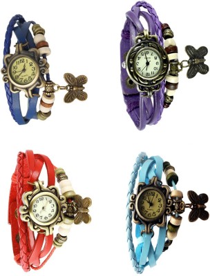 NS18 Vintage Butterfly Rakhi Combo of 4 Blue, Red, Purple And Sky Blue Analog Watch  - For Women   Watches  (NS18)