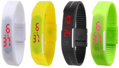 NS18 Silicone Led Magnet Band Combo of 4 White, Yellow, Black And Green Digital Watch  - For Boys & Girls   Watches  (NS18)