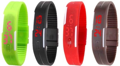 NS18 Silicone Led Magnet Band Combo of 4 Green, Black, Red And Brown Digital Watch  - For Boys & Girls   Watches  (NS18)