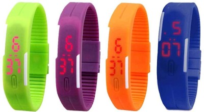 NS18 Silicone Led Magnet Band Combo of 4 Green, Purple, Orange And Blue Digital Watch  - For Boys & Girls   Watches  (NS18)
