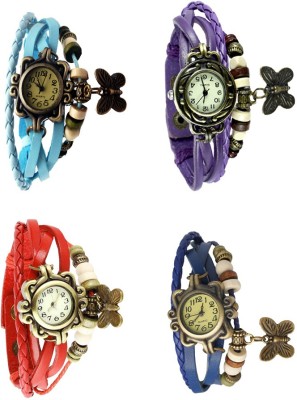 NS18 Vintage Butterfly Rakhi Combo of 4 Sky Blue, Red, Purple And Blue Analog Watch  - For Women   Watches  (NS18)