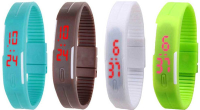 

NS18 Silicone Led Magnet Band Combo of 4 Sky Blue, Brown, White And Green Watch - For Boys & Girls