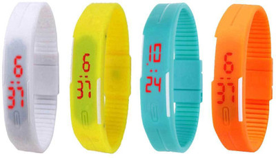 View NS18 Silicone Led Magnet Band Combo of 4 White, Yellow, Sky Blue And Orange Digital Watch  - For Boys & Girls Wrist Watches Price Online(NS18)