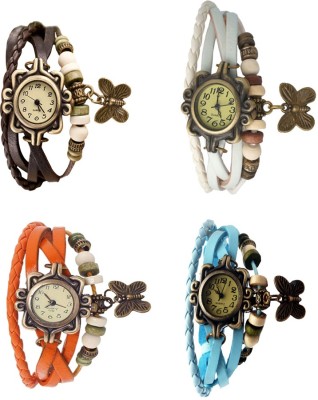 NS18 Vintage Butterfly Rakhi Combo of 4 Brown, Orange, White And Sky Blue Analog Watch  - For Women   Watches  (NS18)
