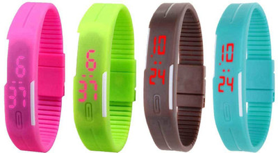 Kissu Led Magnet Band Combo of 4 Pink, Green, Brown And Sky Blue Watch - For Men & Women