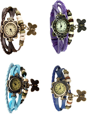 

NS18 Vintage Butterfly Rakhi Combo of 4 Brown, Sky Blue, Purple And Blue Watch - For Women