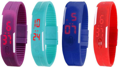 

Kissu Led Magnet Band Combo of 4 Purple, Sky Blue, Blue And Red Watch - For Men & Women