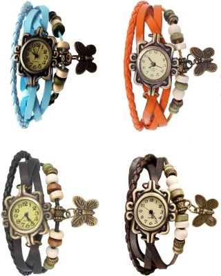 NS18 Vintage Butterfly Rakhi Combo of 4 Sky Blue, Black, Orange And Brown Analog Watch  - For Women   Watches  (NS18)