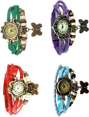 

Kissu Vintage Rakhi Combo of 4 Green, Red, Purple And Sky Blue Watch - For Women