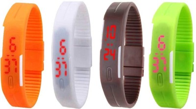 NS18 Silicone Led Magnet Band Combo of 4 Orange, White, Brown And Green Digital Watch  - For Boys & Girls   Watches  (NS18)