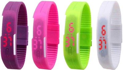 NS18 Silicone Led Magnet Band Combo of 4 Purple, Pink, Green And White Digital Watch  - For Boys & Girls   Watches  (NS18)