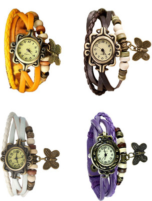 

NS18 Vintage Butterfly Rakhi Combo of 4 Yellow, White, Brown And Purple Watch - For Women