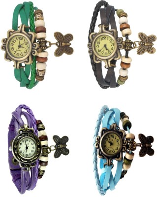 NS18 Vintage Butterfly Rakhi Combo of 4 Green, Purple, Black And Sky Blue Analog Watch  - For Women   Watches  (NS18)