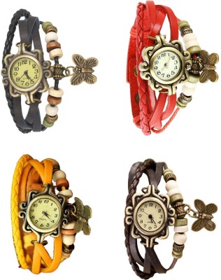 NS18 Vintage Butterfly Rakhi Combo of 4 Black, Yellow, Red And Brown Analog Watch  - For Women   Watches  (NS18)