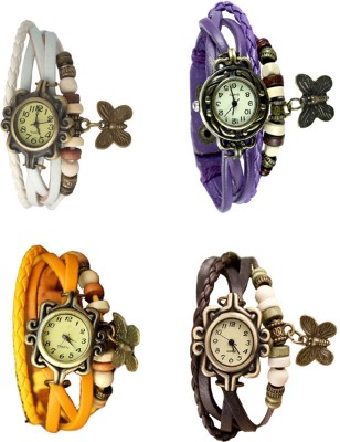 NS18 Vintage Butterfly Rakhi Combo of 4 White, Yellow, Purple And Brown Analog Watch  - For Women   Watches  (NS18)