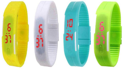 

NS18 Silicone Led Magnet Band Combo of 4 Yellow, White, Sky Blue And Green Watch - For Boys & Girls