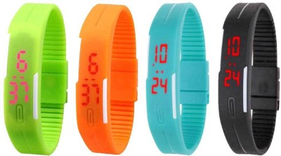 NS18 Silicone Led Magnet Band Combo of 4 Green, Orange, Sky Blue And Black Digital Watch  - For Boys & Girls   Watches  (NS18)