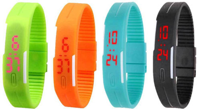 

Kissu Led Magnet Band Combo of 4 Green, Orange, Sky Blue And Black Watch - For Men & Women