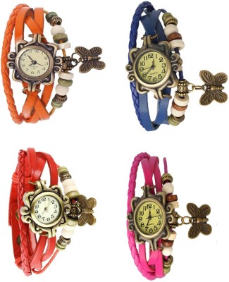 NS18 Vintage Butterfly Rakhi Combo of 4 Orange, Red, Blue And Pink Analog Watch  - For Women   Watches  (NS18)