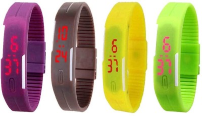 NS18 Silicone Led Magnet Band Combo of 4 Purple, Brown, Yellow And Green Digital Watch  - For Boys & Girls   Watches  (NS18)