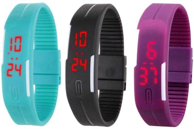 NS18 Silicone Led Magnet Band Combo of 3 Sky Blue, Black And Purple Digital Watch  - For Boys & Girls   Watches  (NS18)