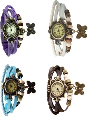 NS18 Vintage Butterfly Rakhi Combo of 4 Purple, Sky Blue, White And Brown Analog Watch  - For Women   Watches  (NS18)