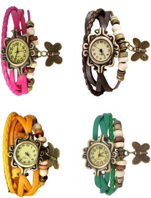 NS18 Vintage Butterfly Rakhi Combo of 4 Pink, Yellow, Brown And Green Analog Watch  - For Women   Watches  (NS18)
