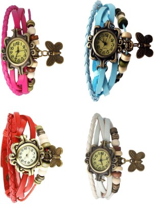 NS18 Vintage Butterfly Rakhi Combo of 4 Pink, Red, Sky Blue And White Analog Watch  - For Women   Watches  (NS18)