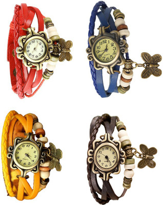 

Kissu Vintage Rakhi Combo of 4 Red, Yellow, Blue And Brown Watch - For Women