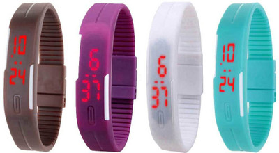 

Kissu Led Magnet Band Combo of 4 Brown, Purple, White And Sky Blue Watch - For Men & Women